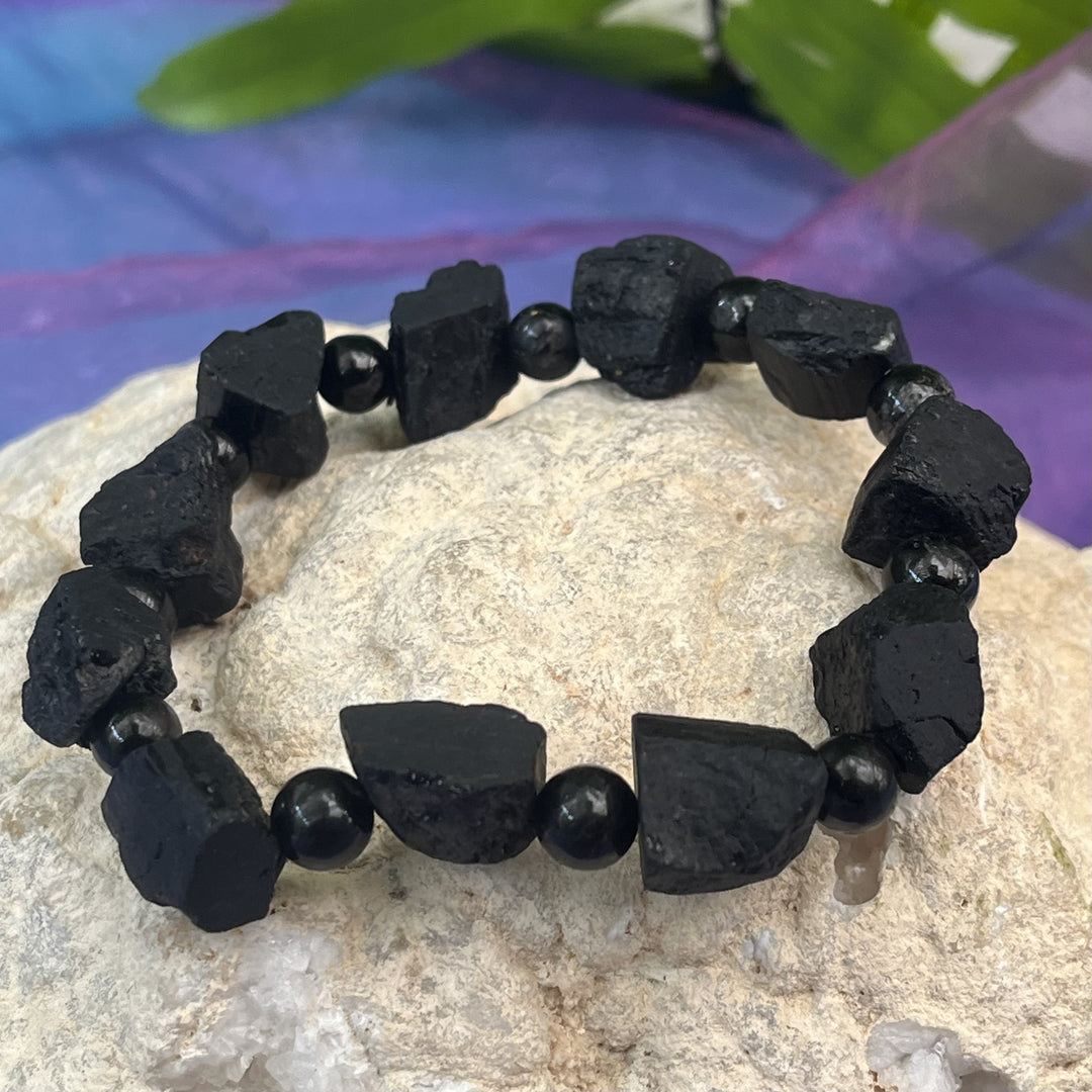 Bracelet Black Tourmaline Nuggets Raw