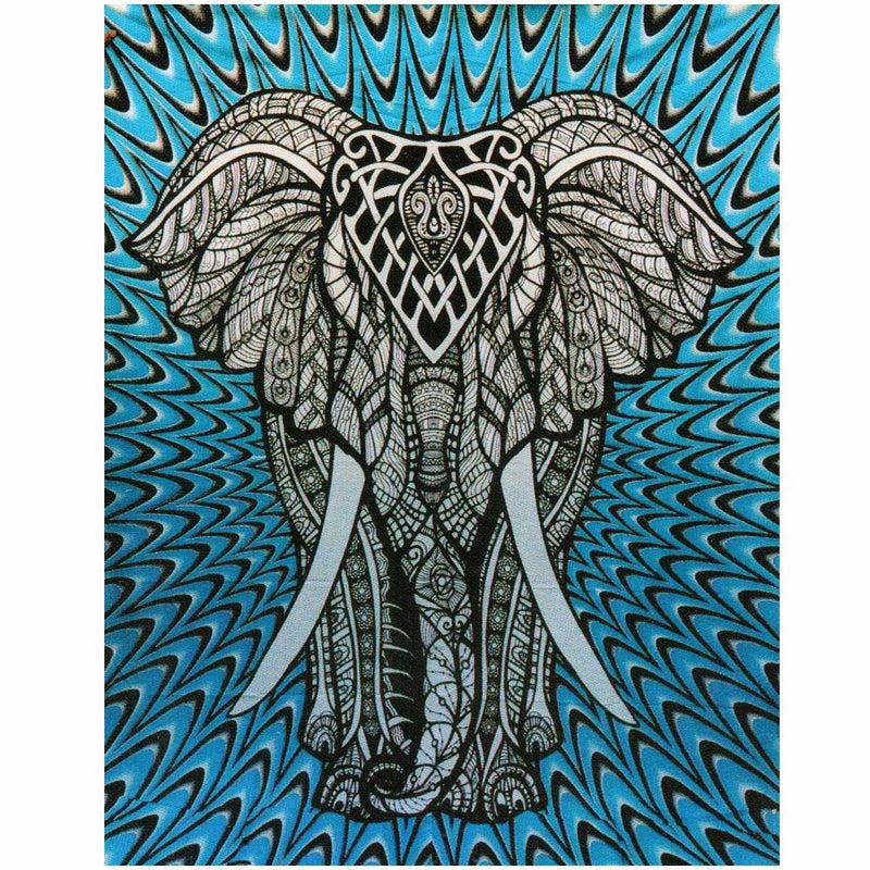 Tapestry Elephant Blue and White