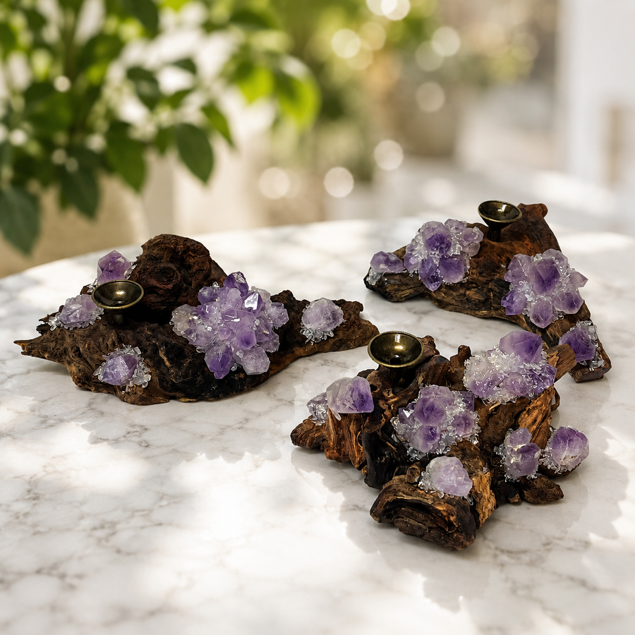 Sphere Holder Amethyst Point on Wood | Carpe Diem With Remi
