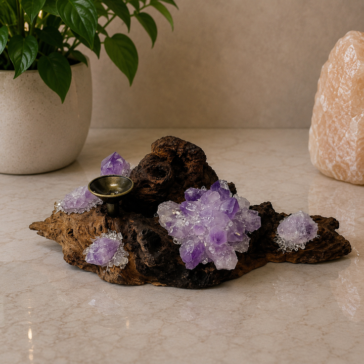 Sphere Holder Amethyst Point on Wood | Carpe Diem With Remi