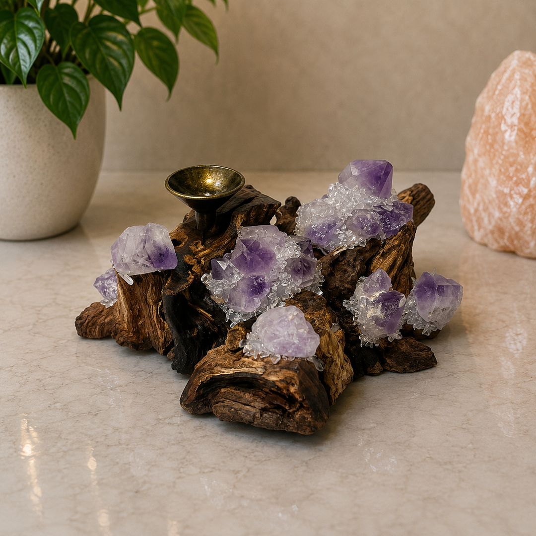 Sphere Holder Amethyst Point on Wood | Carpe Diem With Remi