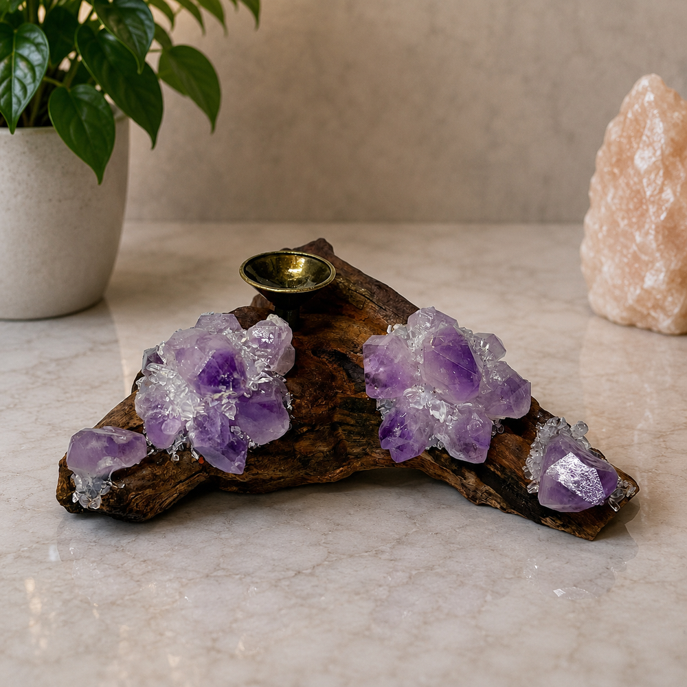 Sphere Holder Amethyst Point on Wood | Carpe Diem With Remi
