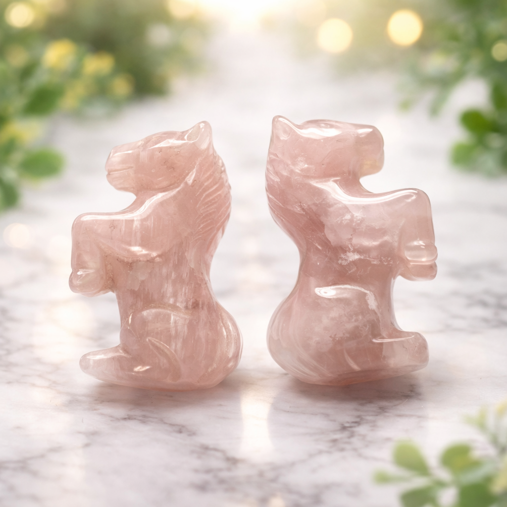 Horse Rose Quartz Rearing 4.0 cm