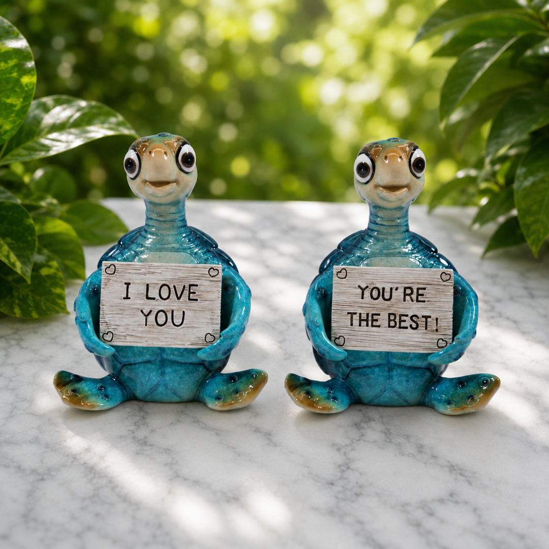 Turtle Holding Sign Marble 11 cm