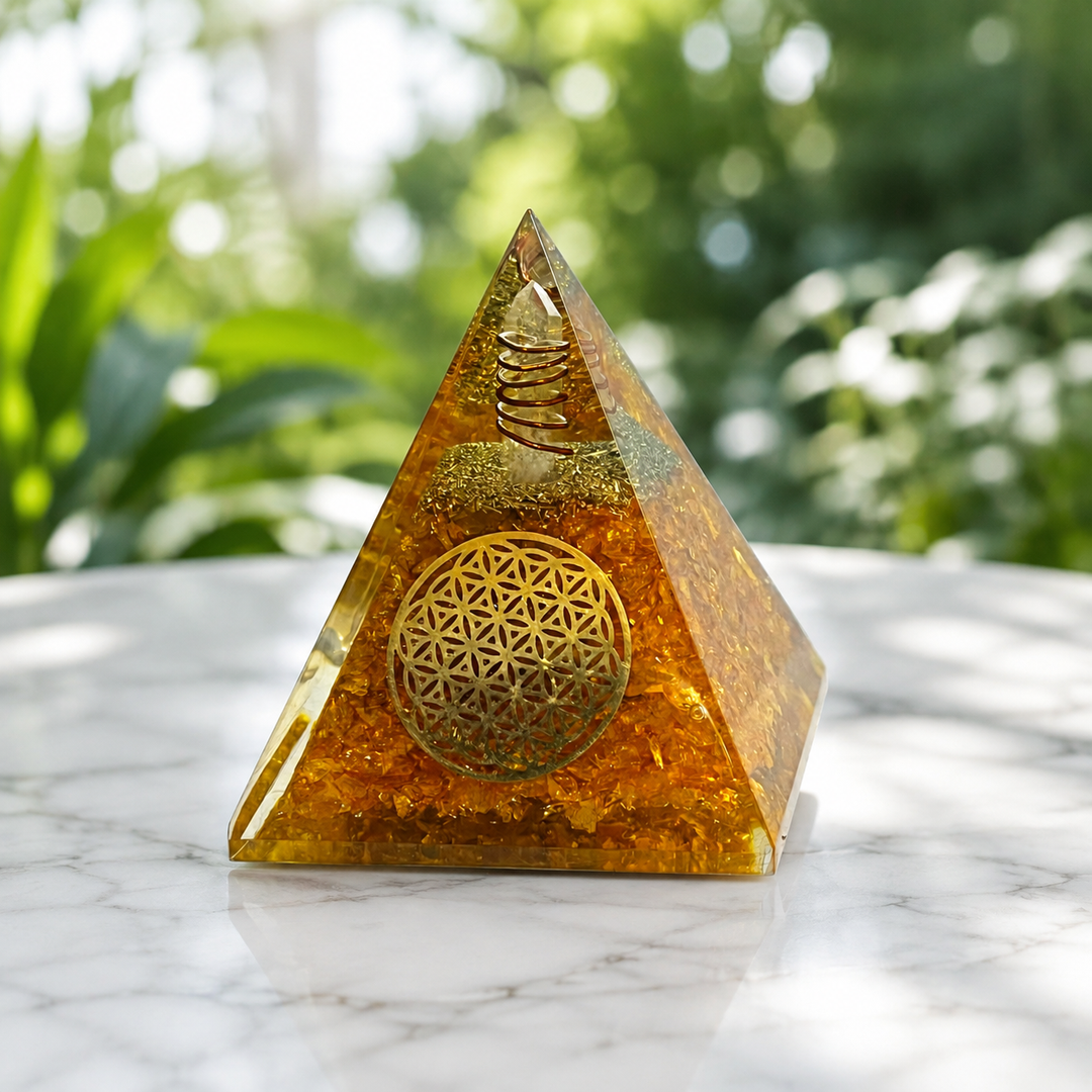 Pyramid Citrine Orgonite Large 7.5 cm