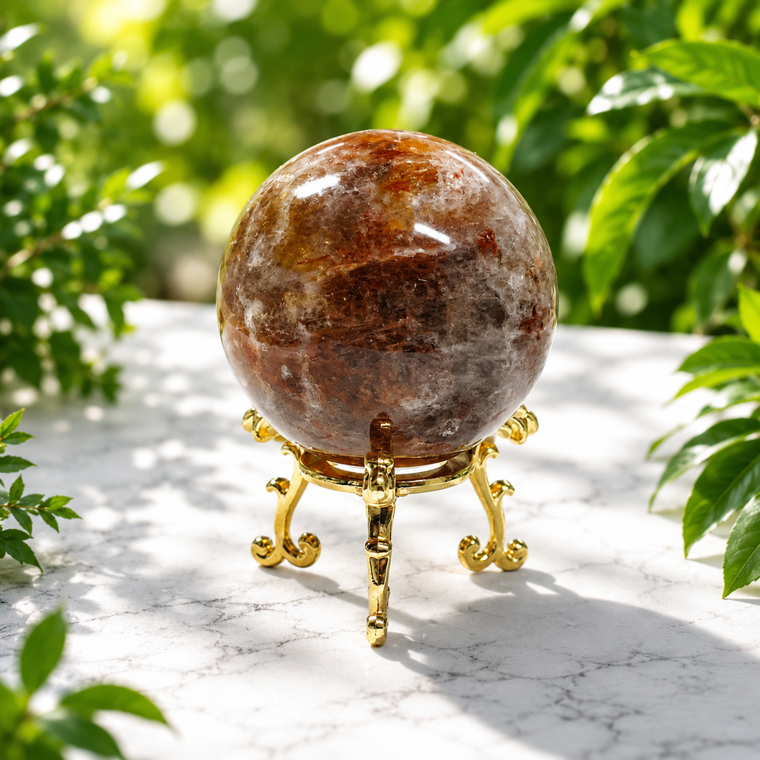 Sphere Red Quartz with Gold Stand