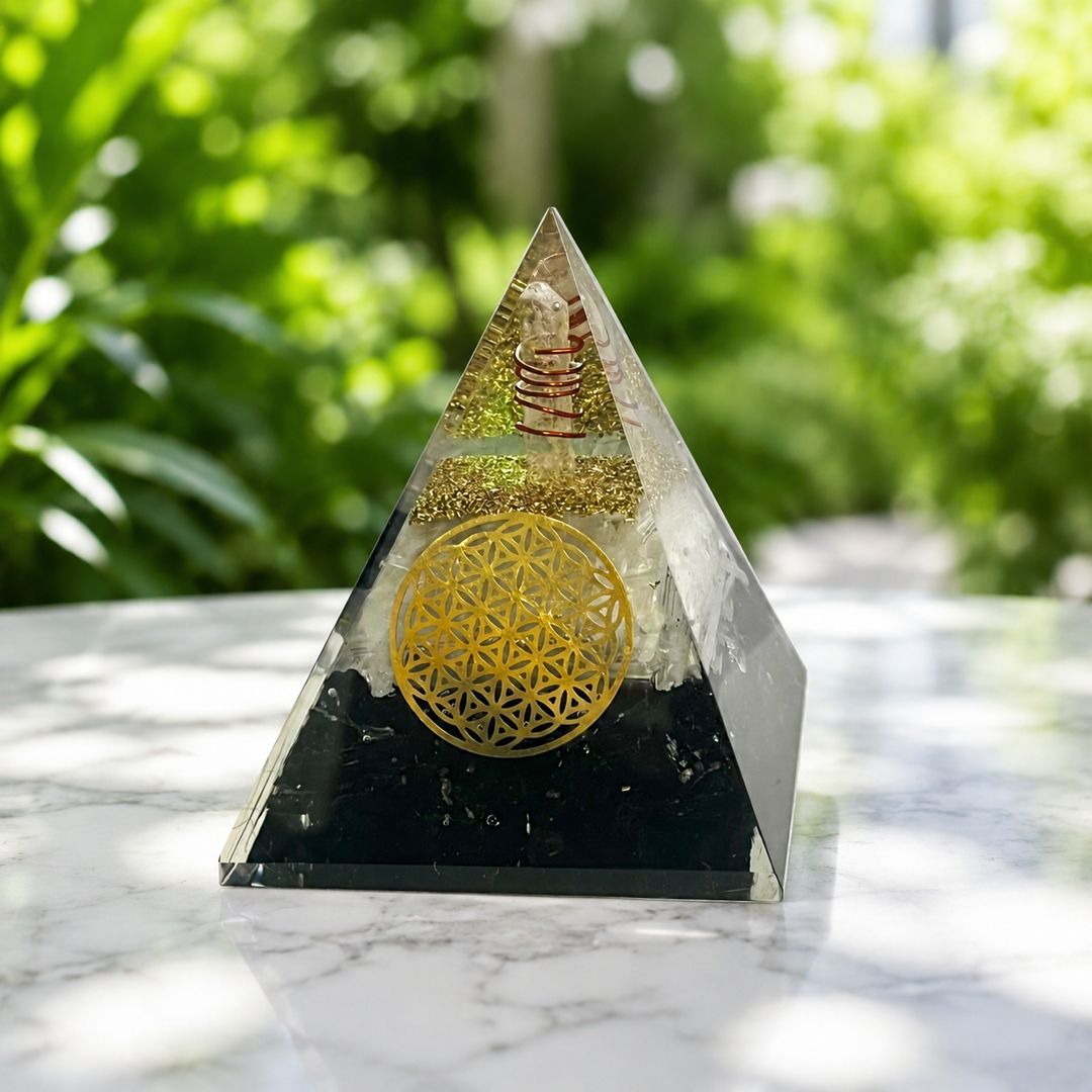 Pyramid Black Tourmaline and Selenite Orgonite 7.5 cm