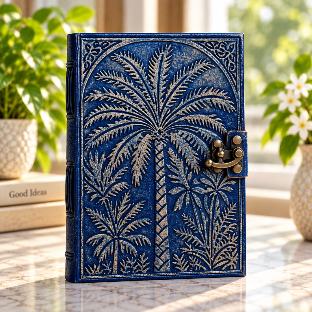 Journal Leather Palm Tree Blue 20 cm