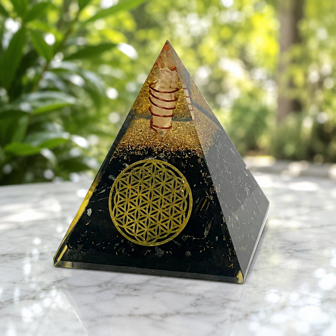 Pyramid Black Tourmaline Orgonite Large 8.0 cm