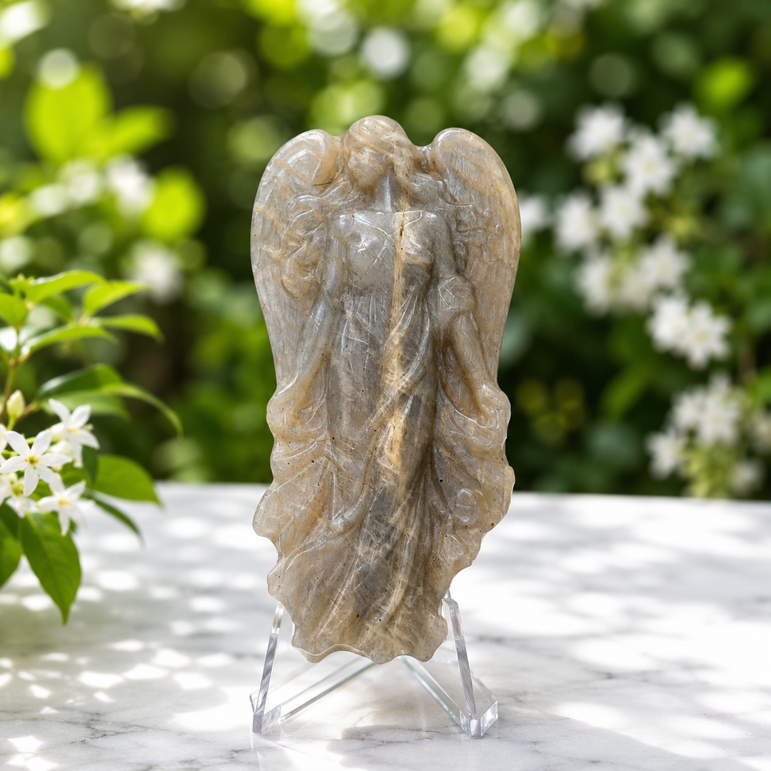 Angel Moonstone on Stand 8.6 cm
