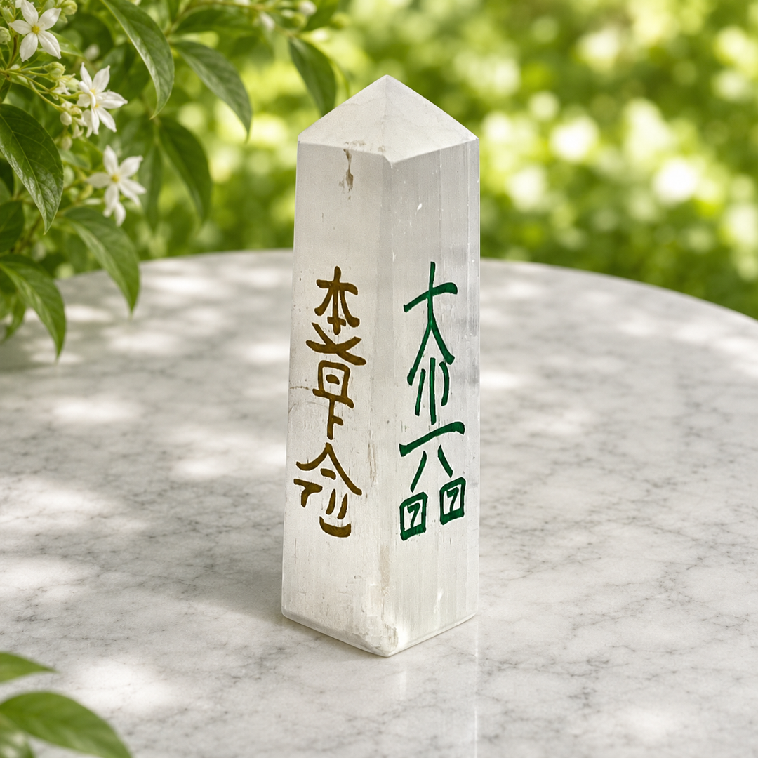 Tower Selenite Reiki Symbols 9.3 cm