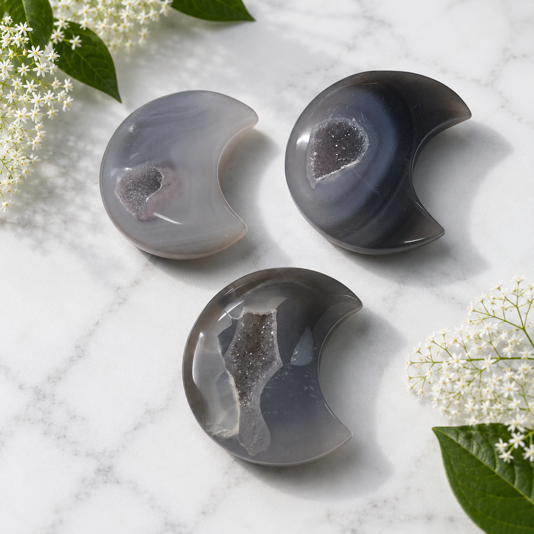 Moon Grey Agate Druzy Assorted