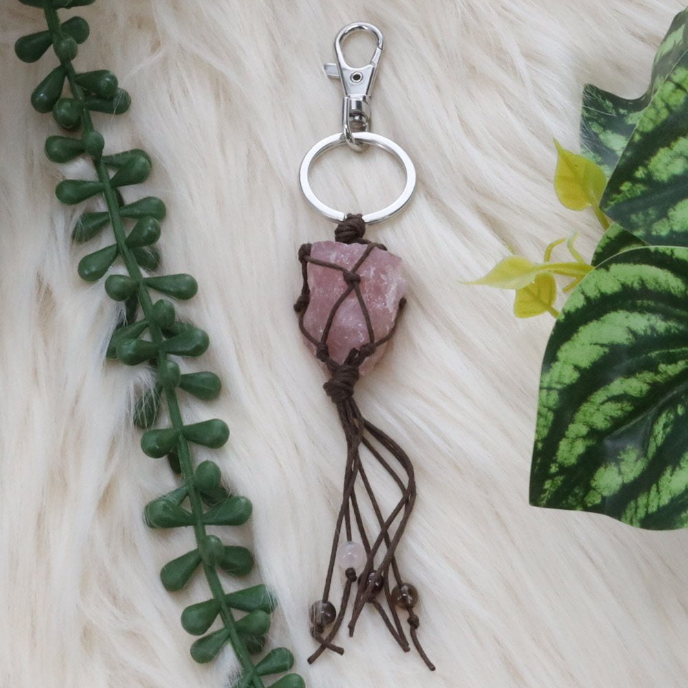 Keychain Rose Quartz Macrame