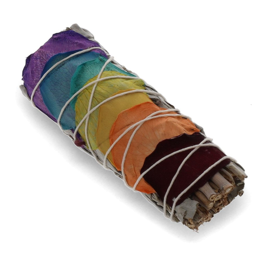Smudge Stick White Sage with Chakra Rose Petals 10 cm