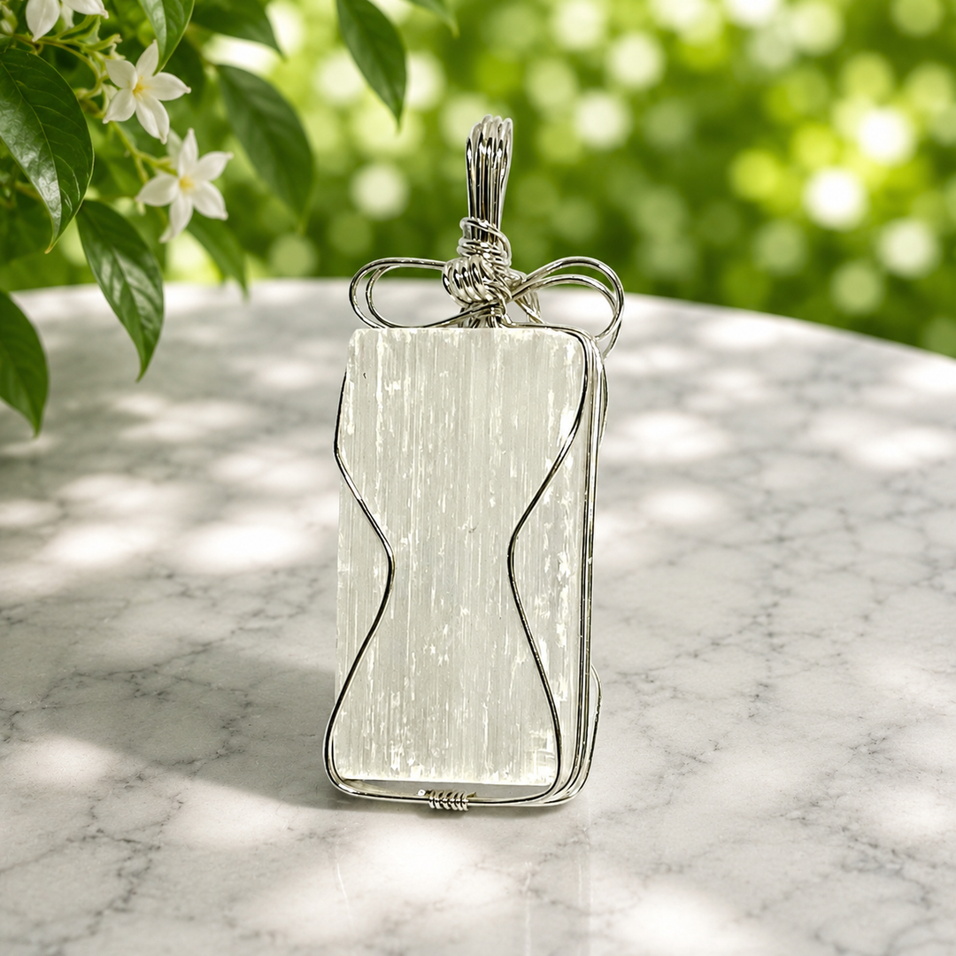 Pendant Selenite Raw Wire Wrap