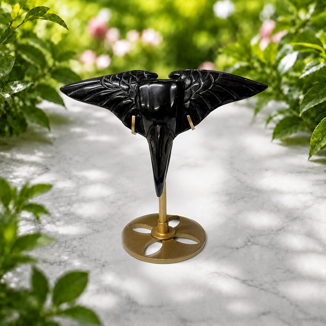 Raven Wings Black Obsidian on Stand