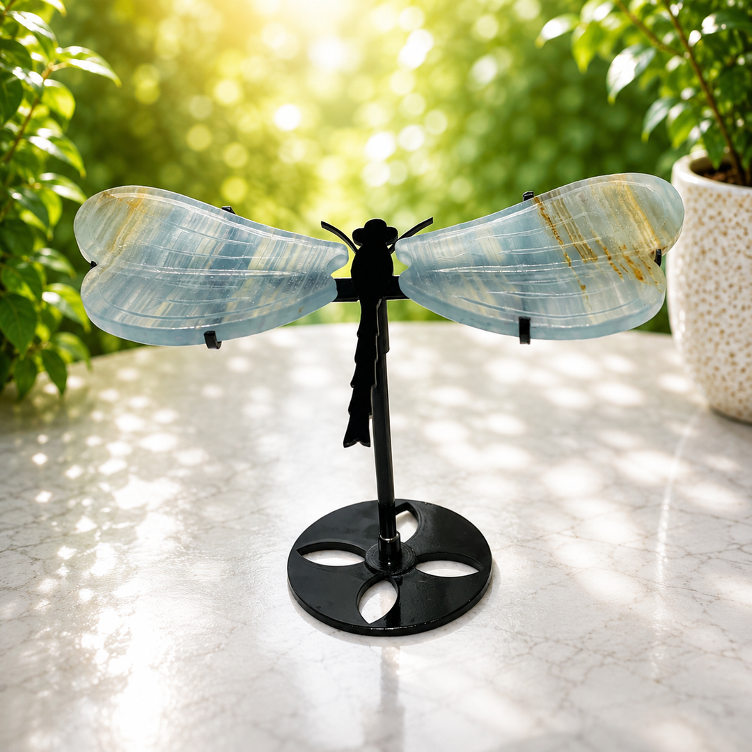Dragonfly Wings Blue Onyx on Stand