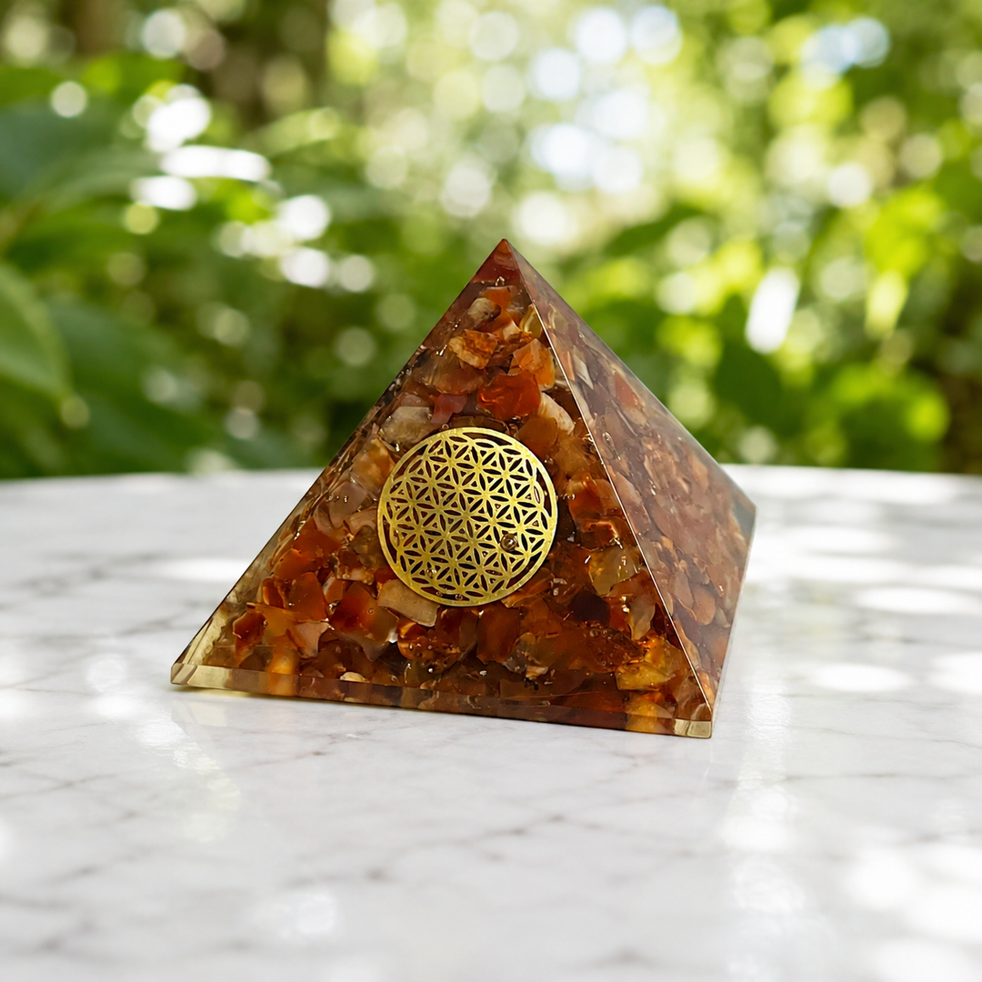 Pyramid Carnelian Orgonite Flower of Life 5.1 cm