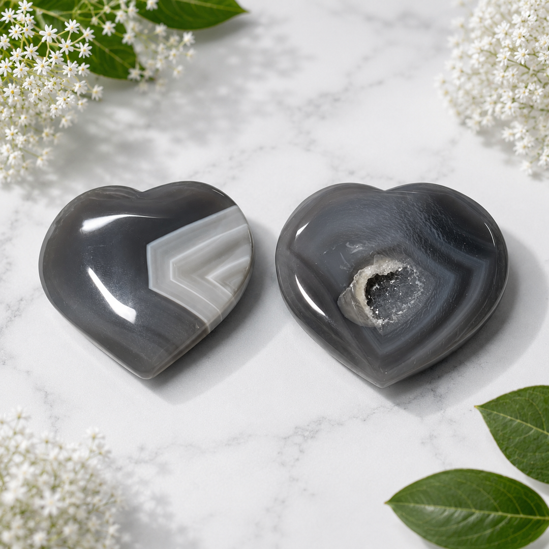 Heart Grey Agate Druzy Assorted