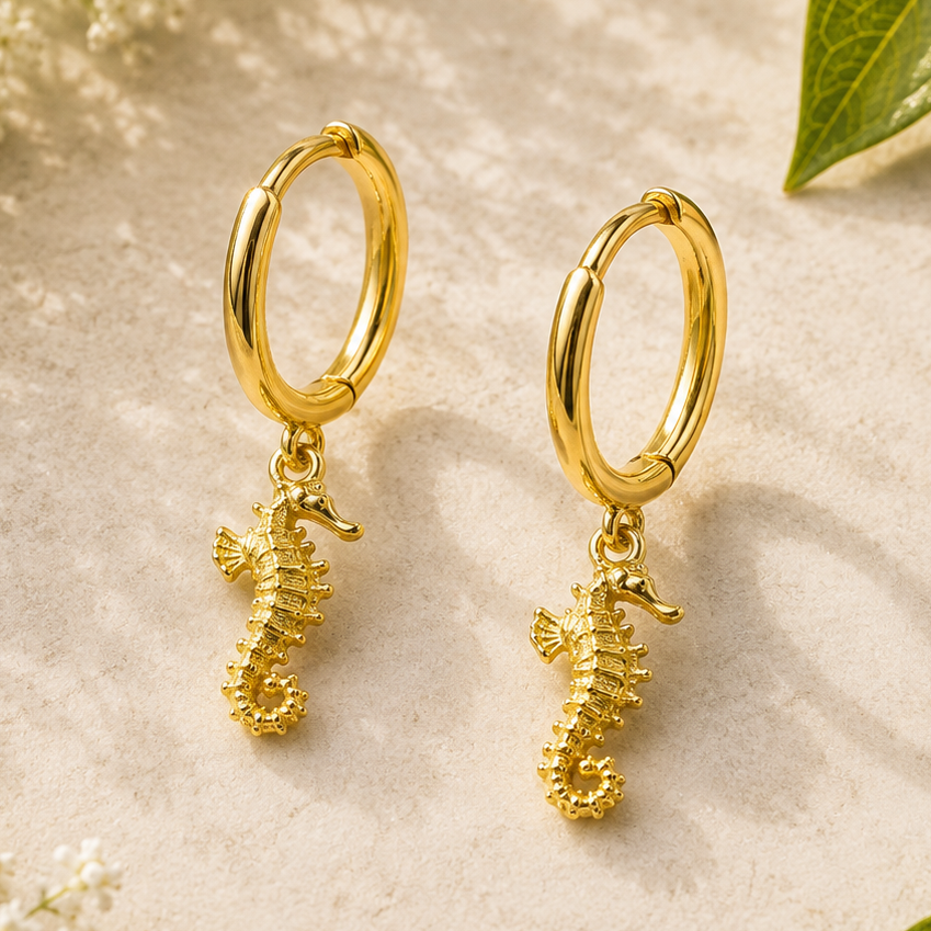 Earrings Seahorse Mini Hoops Gold Plated