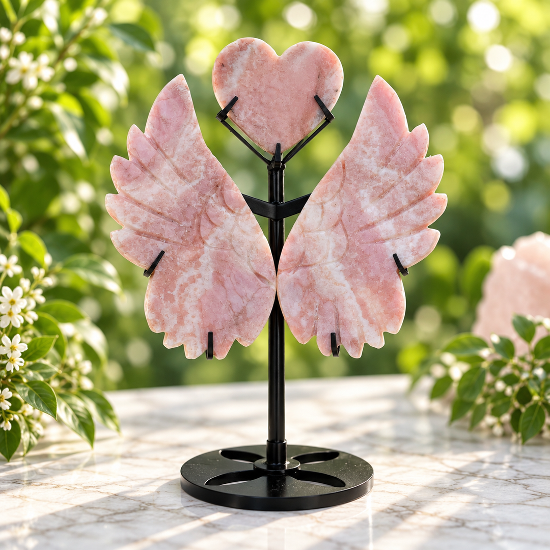 Winged Heart Pink Calcite on Stand