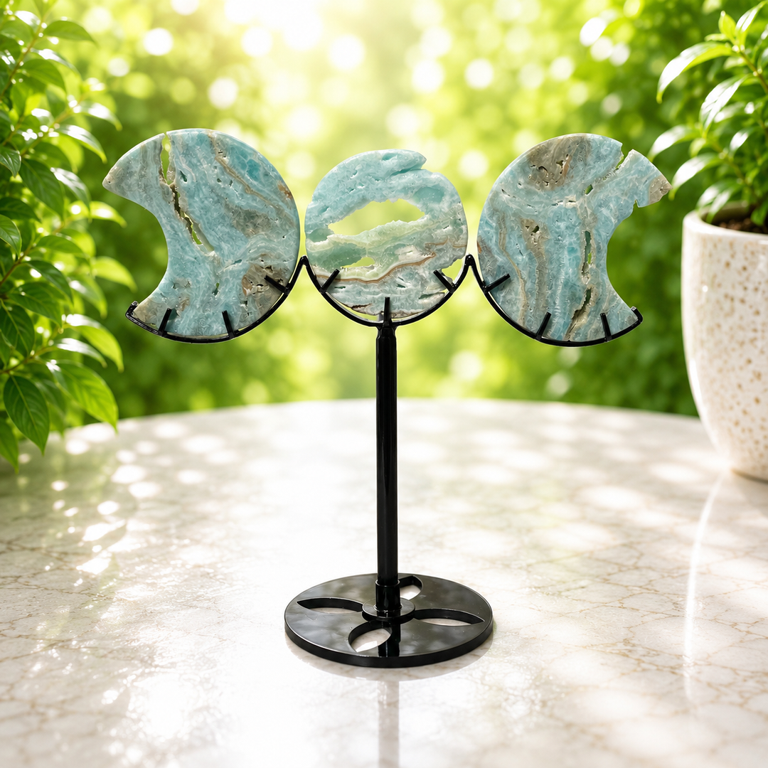 Triple Moon Caribbean Calcite on Stand