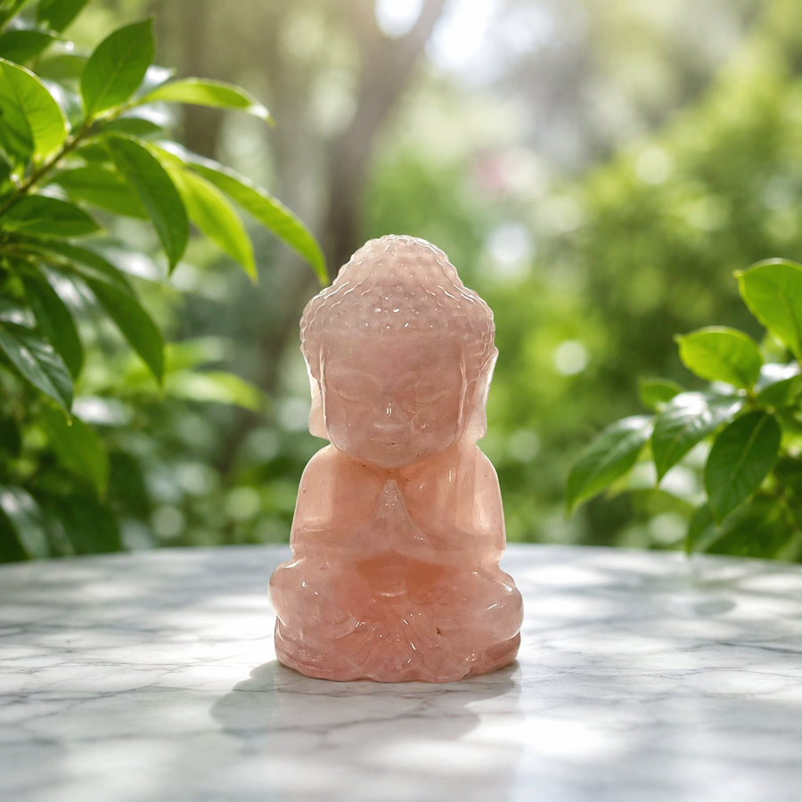 Buddha Praying Rose Quartz 10 cm | Carpe Diem With Remi