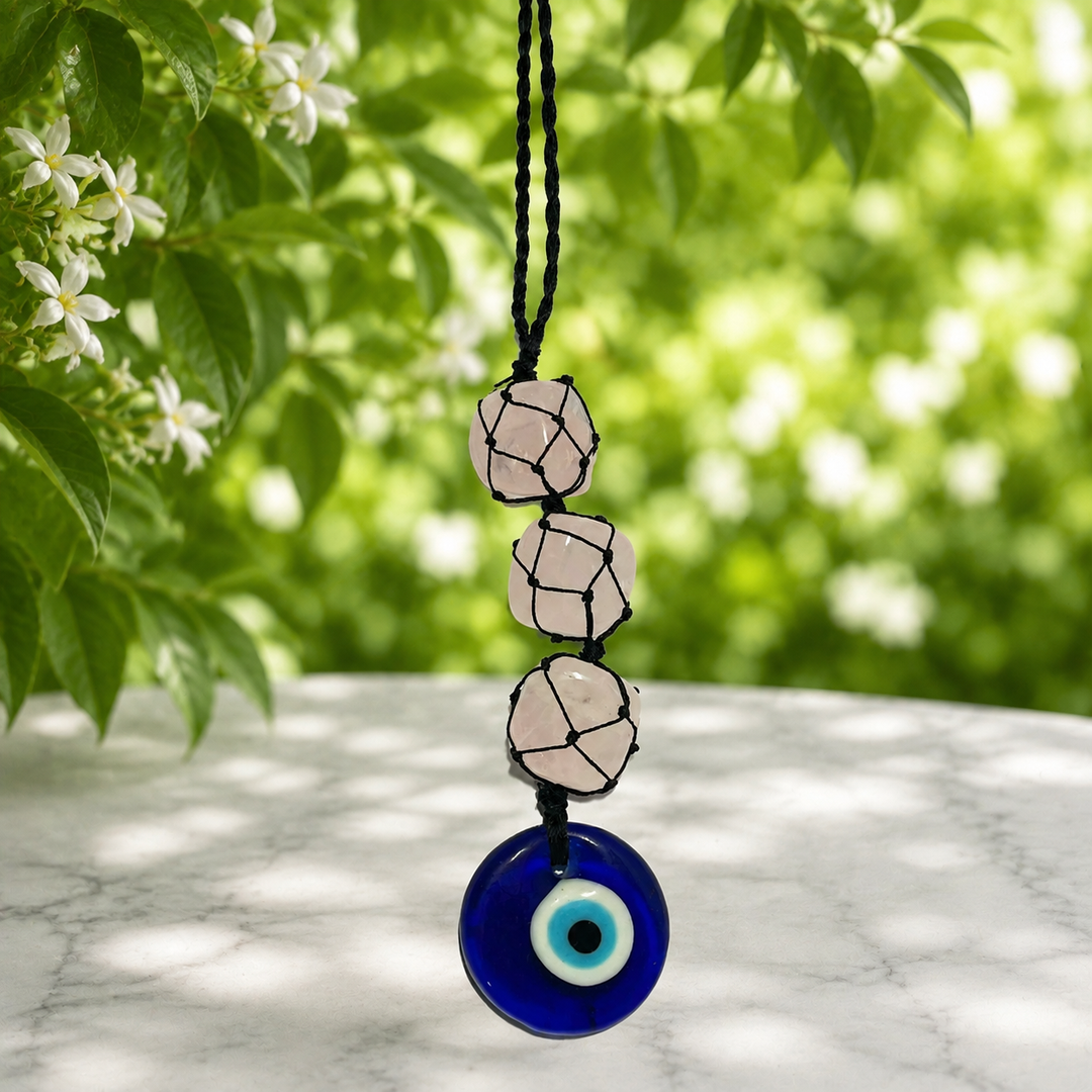 Evil Eye Rose Quartz Hanging
