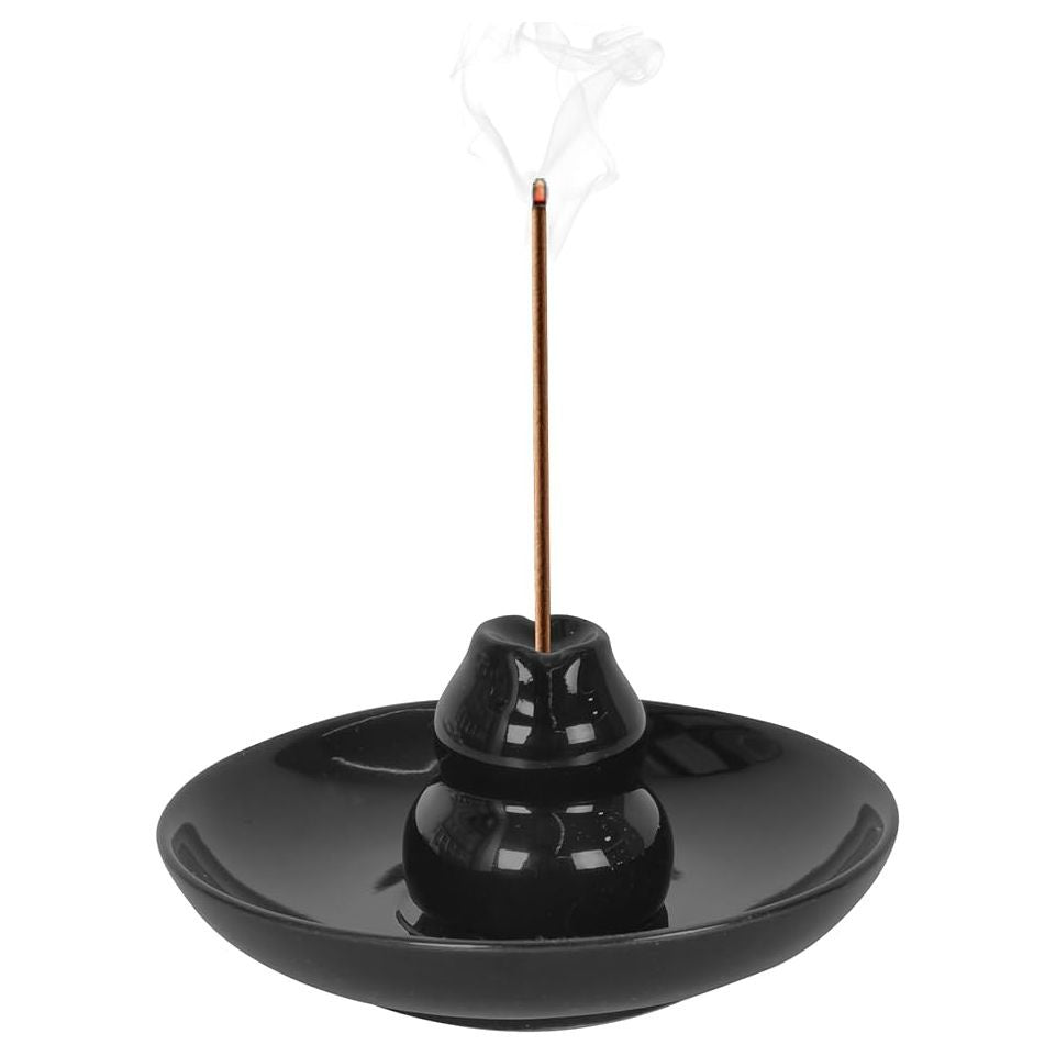 Incense Holder Round Black Ceramic 8 cm