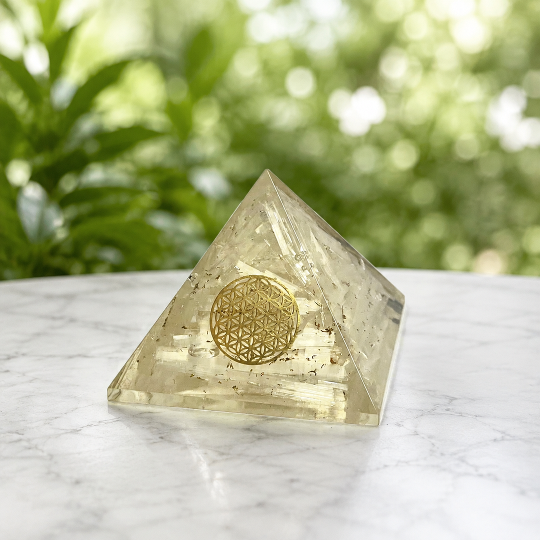 Pyramid Selenite Orgonite Flower of Life 5.1 cm