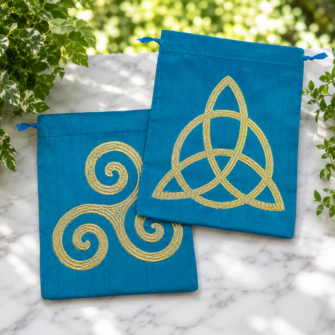 Tarot Pouch Symbols Blue and Gold