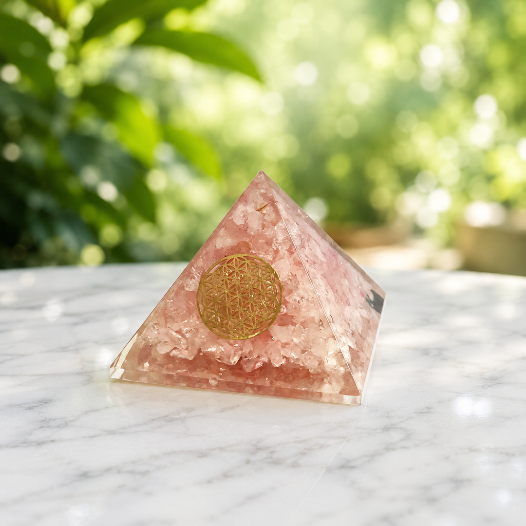 Pyramid Rose Quartz Orgonite Flower of Life 5.1 cm
