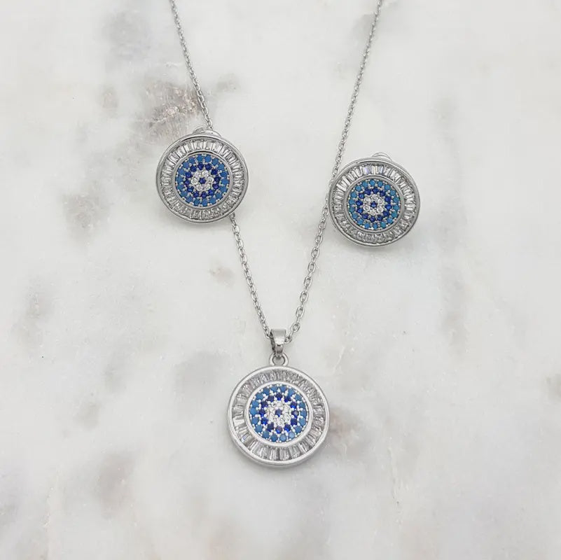 Necklace and Studs Set Evil Eye