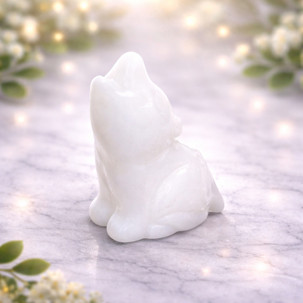 Wolf White Jade Howling 4.0 cm