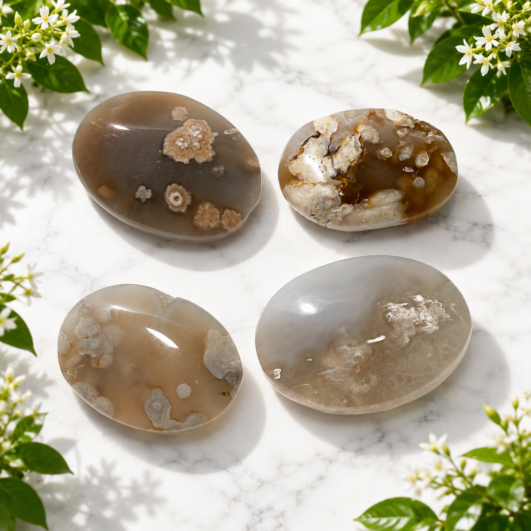 Palm Stone Flower Agate Assorted