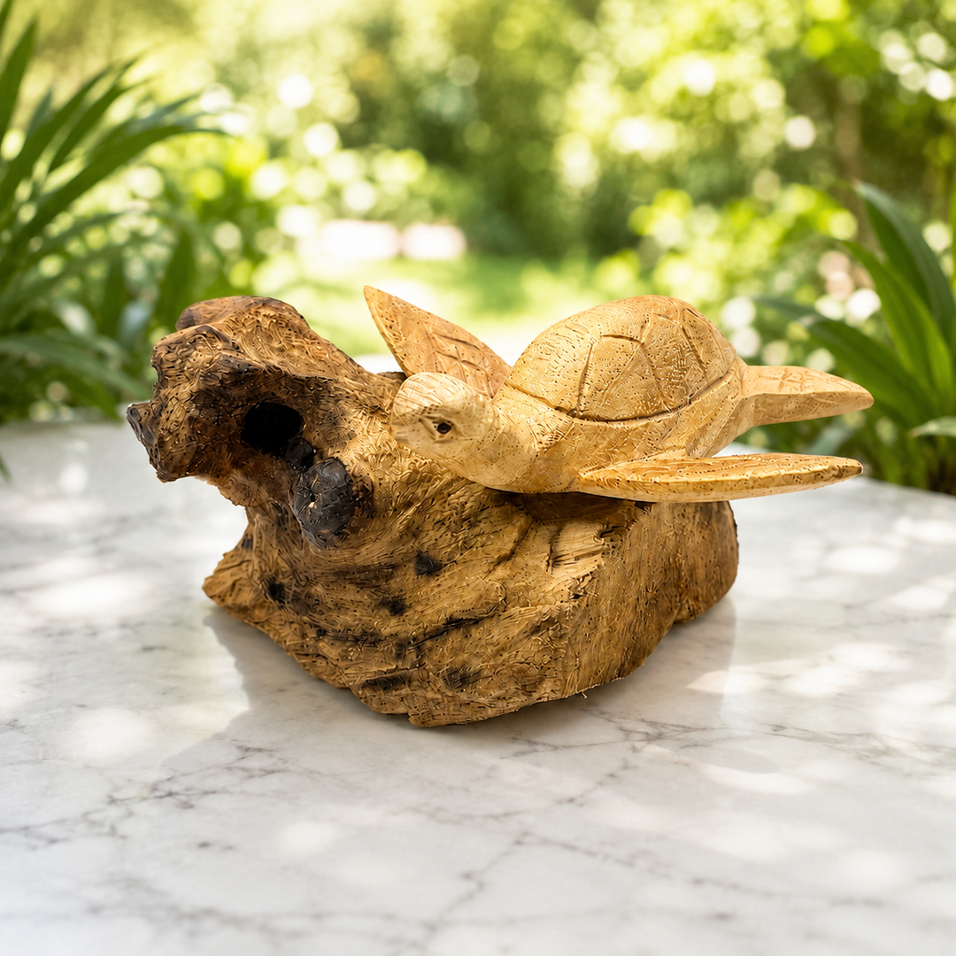 Turtle on Driftwood Statue 11 cm