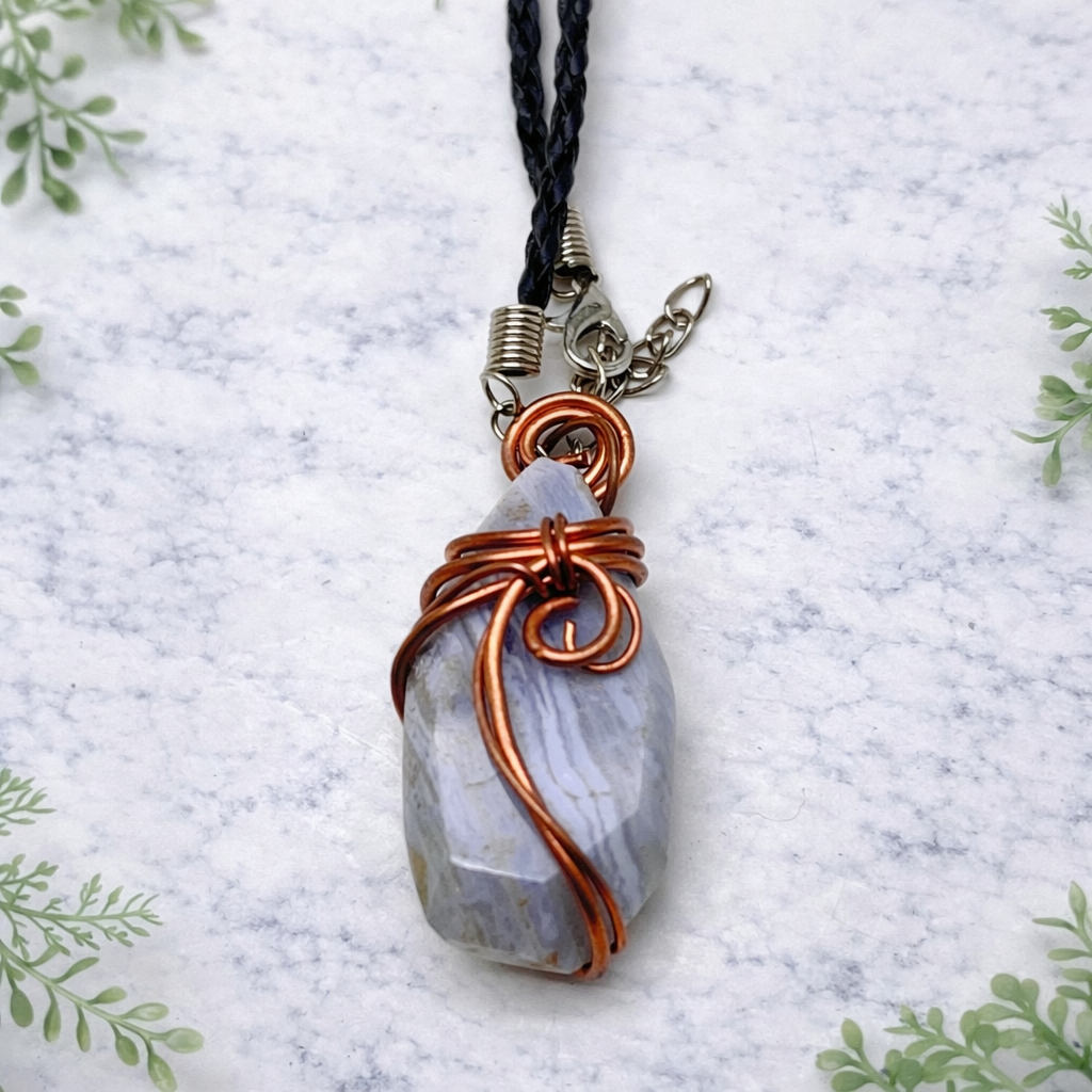 Necklace Blue Lace Freeform on Copper Namibia