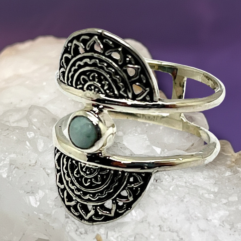 Ring Larimar Mandala Sterling Silver 0.3 cm