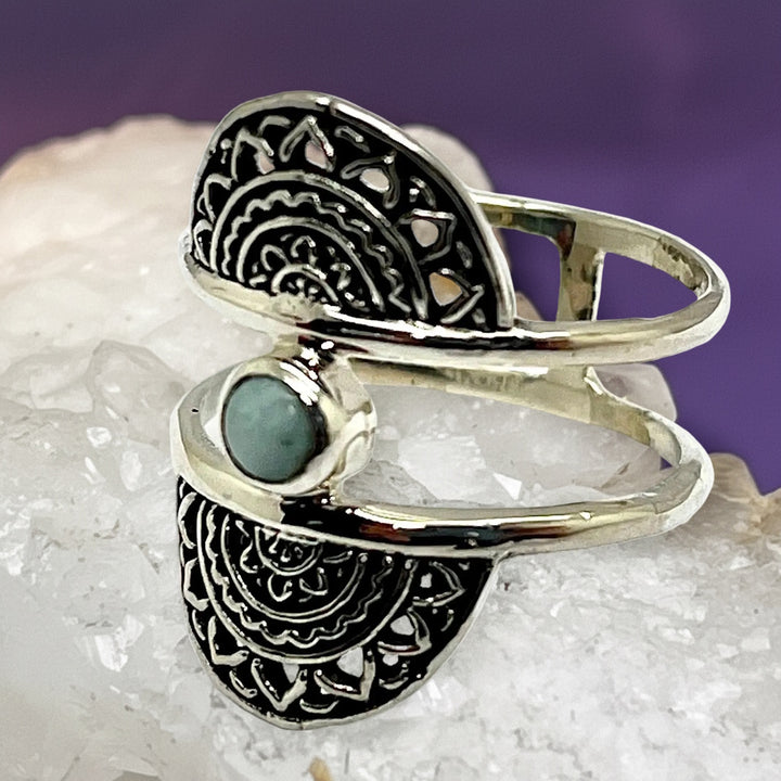 Ring Larimar Mandala Sterling Silver 0.3 cm