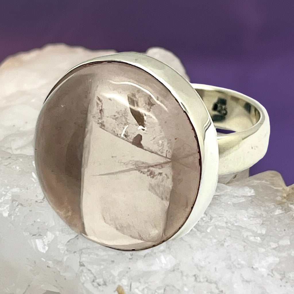 Ring Natural Clear Rose Quartz Round 1.8 cm
