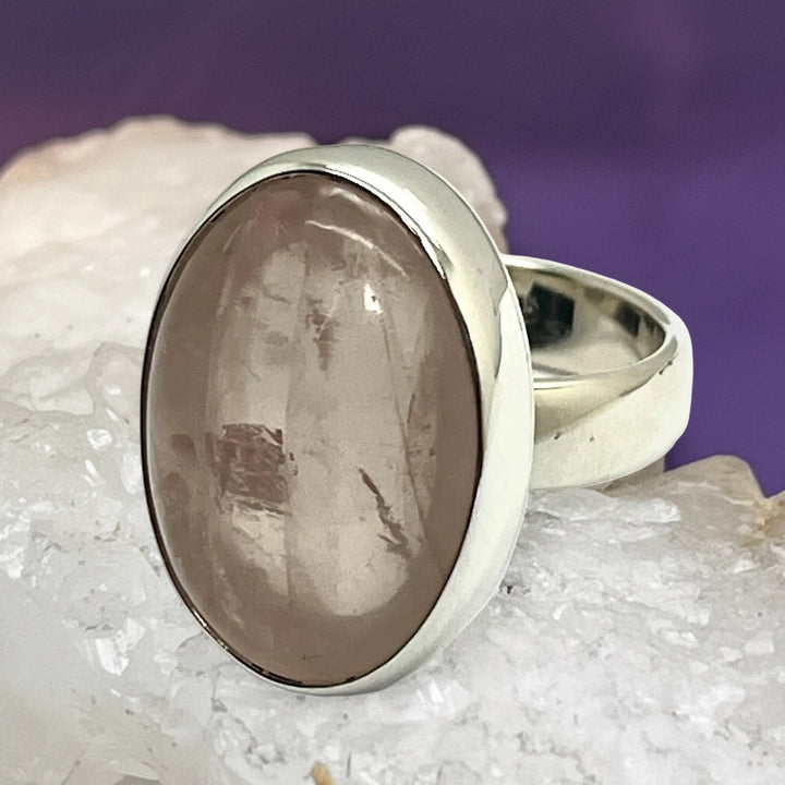 Ring Natural Clear Rose Quartz Oval 2.2 cm