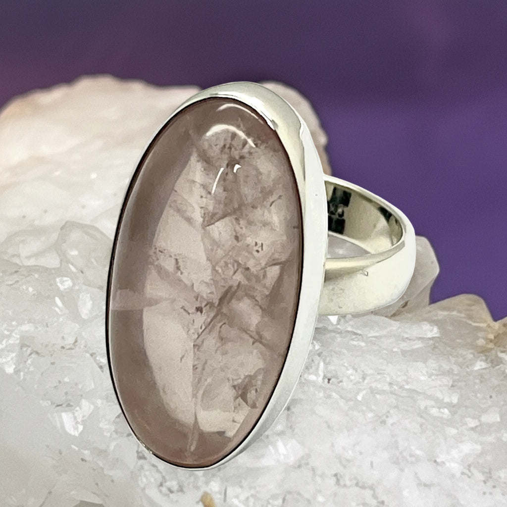 Ring Natural Clear Rose Quartz Oval 3.0 cm