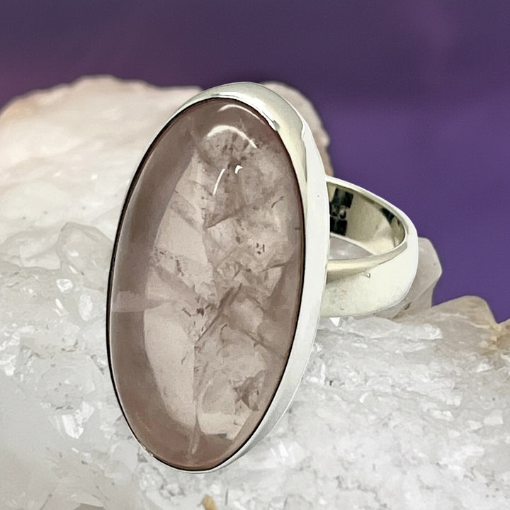 Ring Natural Clear Rose Quartz Oval 3.0 cm