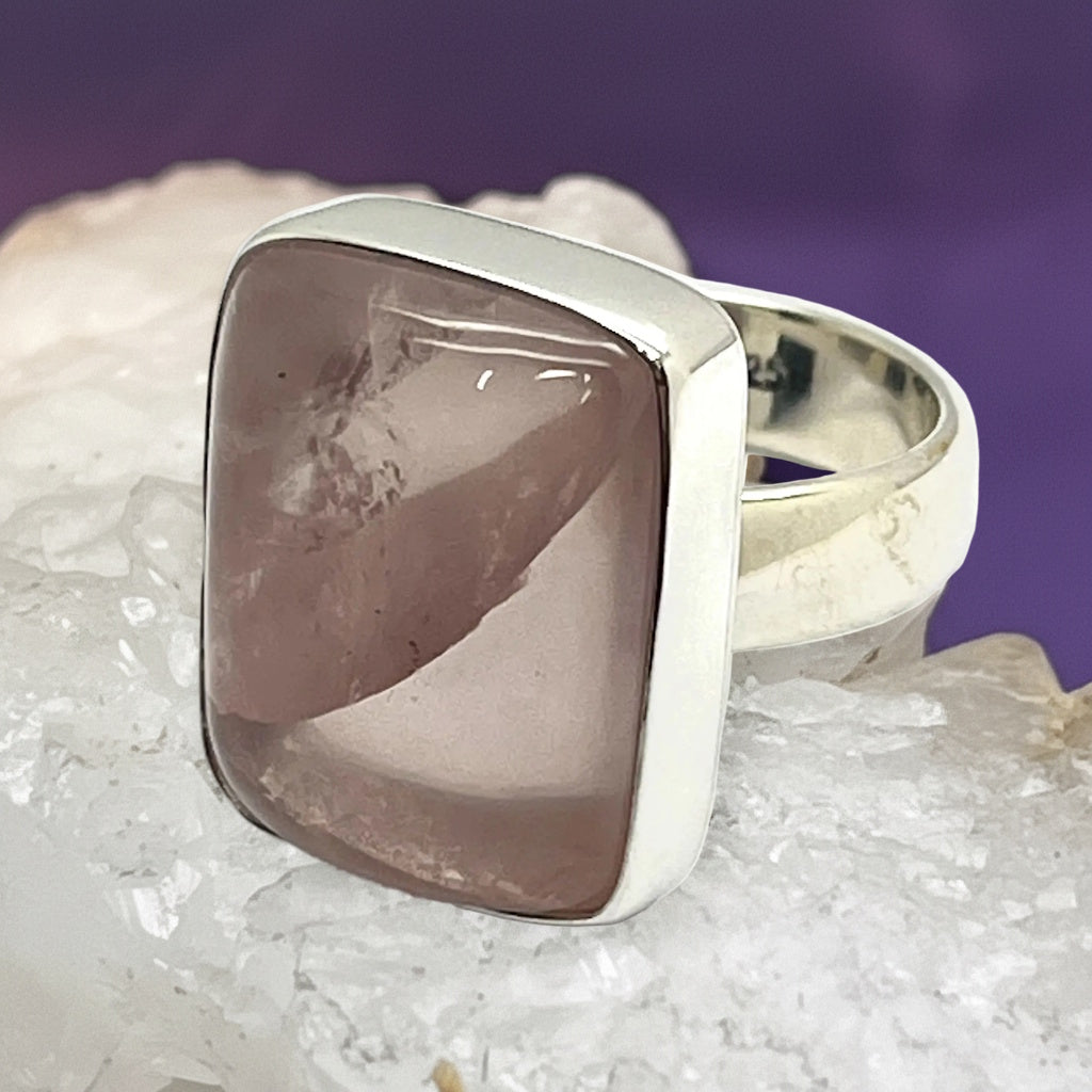 Ring Natural Clear Rose Quartz Rectangle 2.0 cm