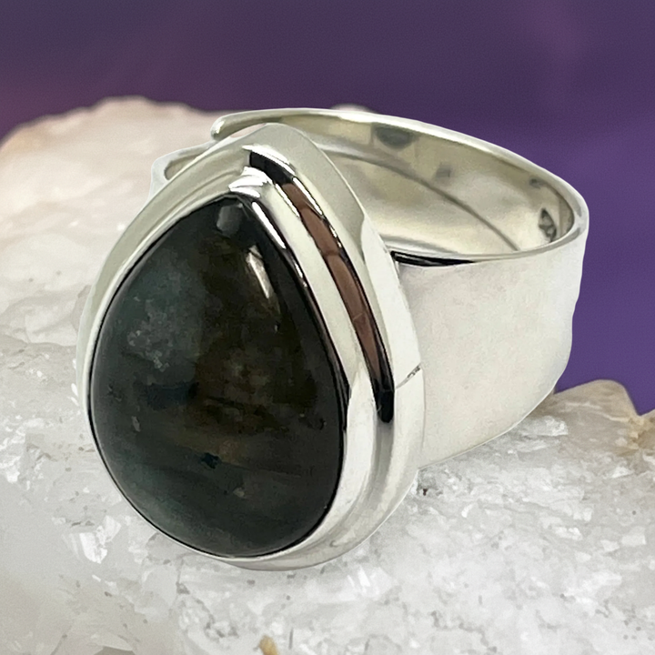 Ring Labradorite Oval Adjustable 1.7 cm