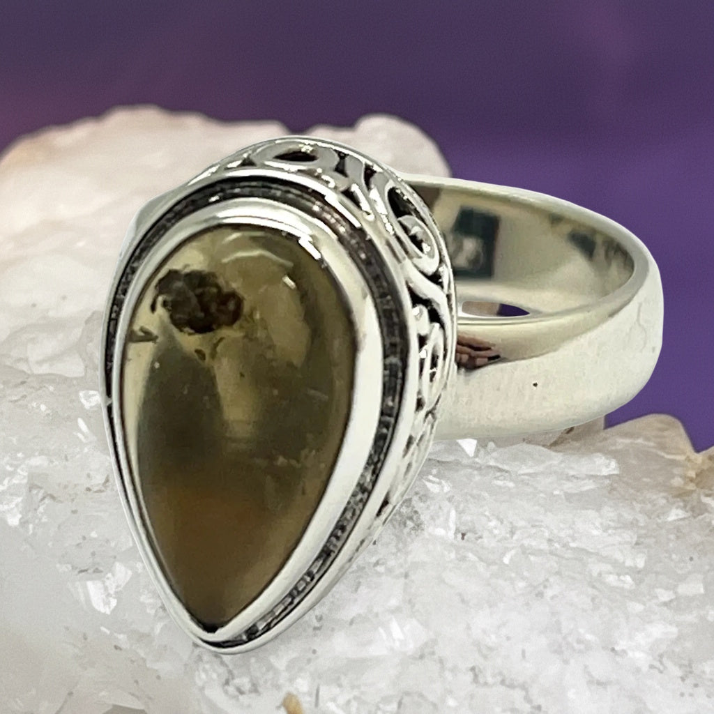Ring Honey Amber Teardrop 1.5 cm