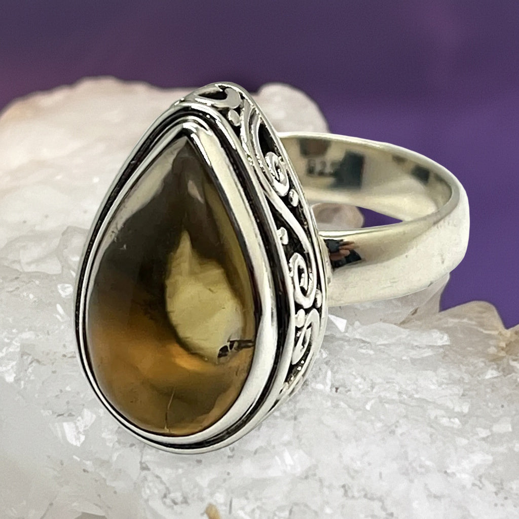 Ring Honey Amber Teardrop 1.7 cm