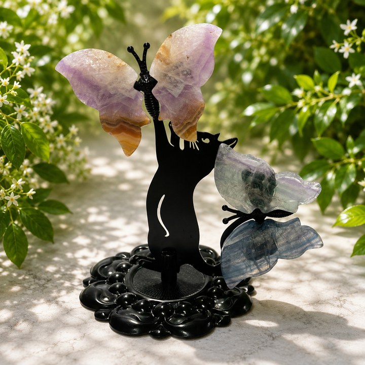 Kitty with Butterfly Carvings on Stand
