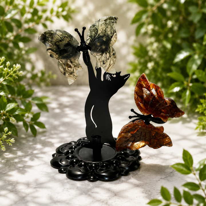 Kitty with Butterfly Carvings on Stand