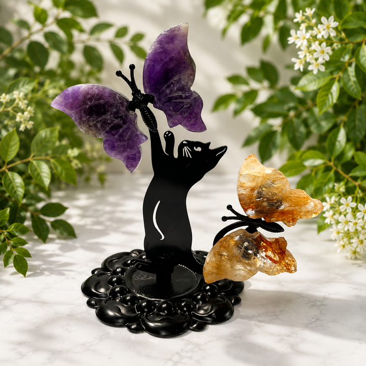 Kitty with Butterfly Carvings on Stand